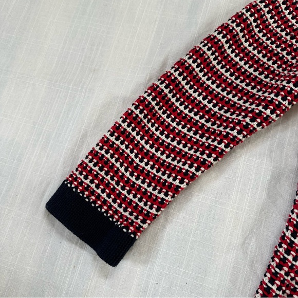Talbots Blazer Style Cardigan Jacket Sweater Sz M-L Red Blue White Classic - Picture 7 of 14